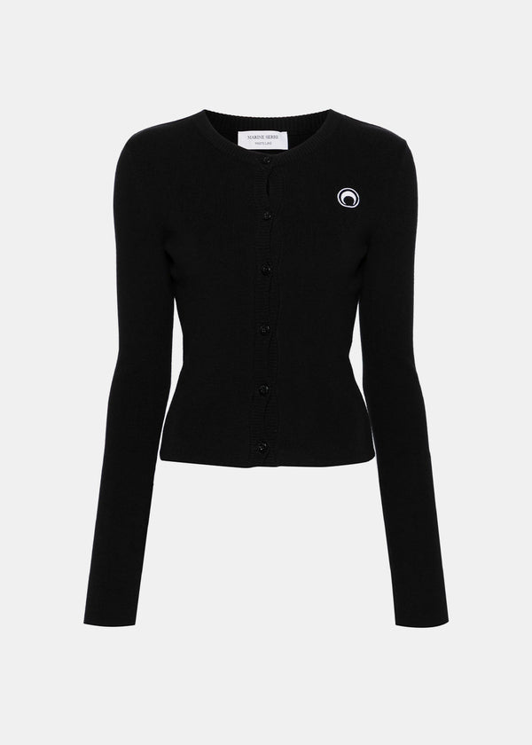 MARINE SERRE Black Crescent Moon-Embroidered Knitted Cardigan