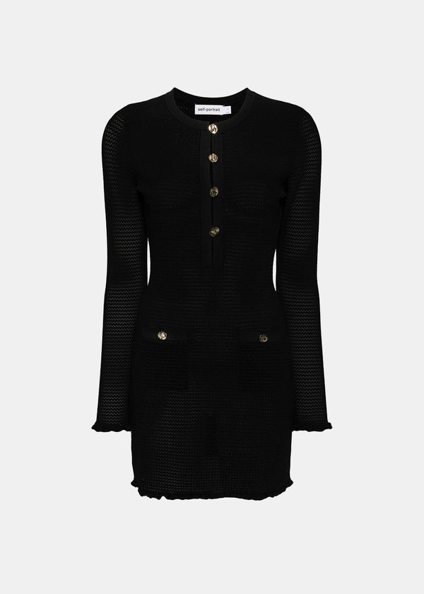 SELF-PORTRAIT Black Knitted Minidress-NOBLEMARS