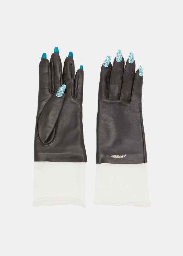 UNDERCOVER Black Nail-Appliqu?? Leather Gloves-NOBLEMARS