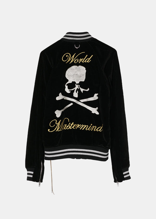 MASTERMIND WORLD Black Silk Velvet Varsity Jacket-NOBLEMARS