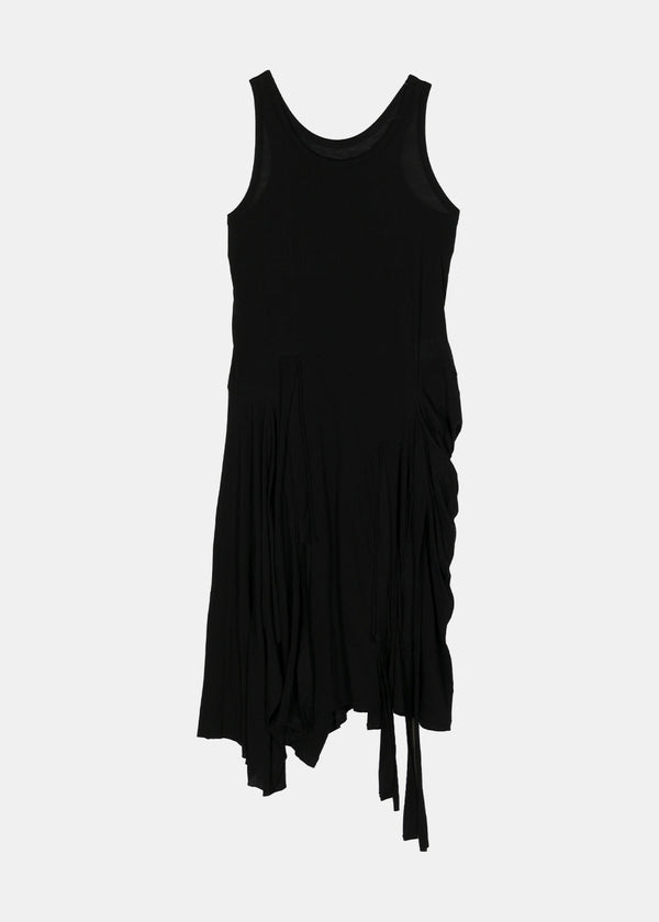 YOHJI YAMAMOTO Black Asymmetric Midi Dress-NOBLEMARS