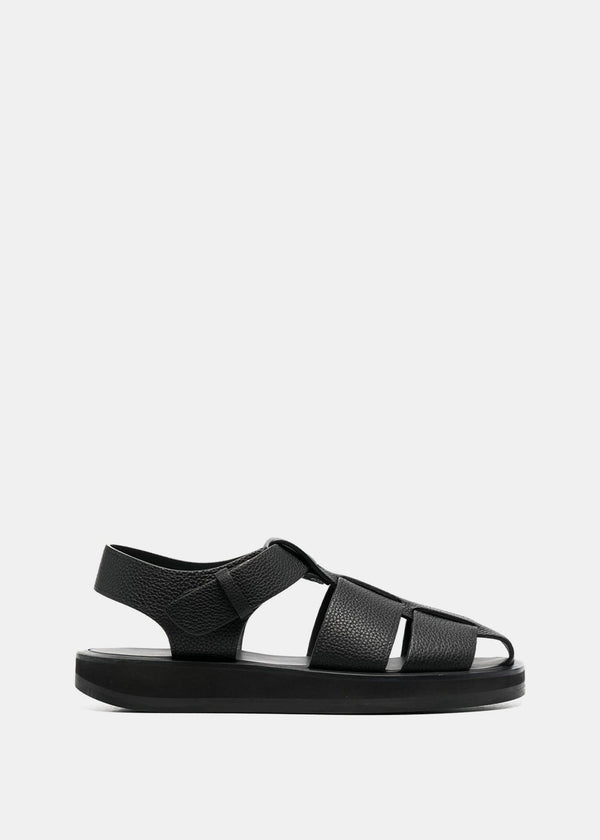THE ROW Black Fisherman Leather Sandals-NOBLEMARS
