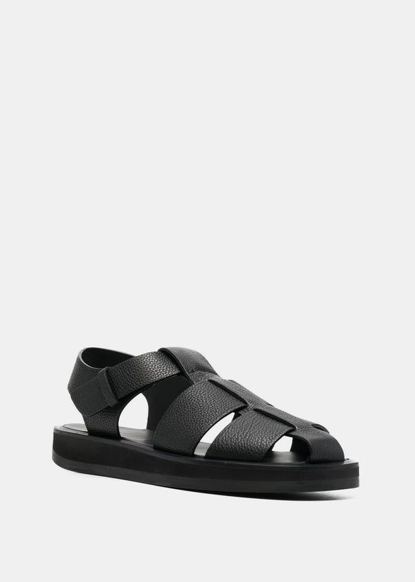 THE ROW Black Fisherman Leather Sandals-NOBLEMARS