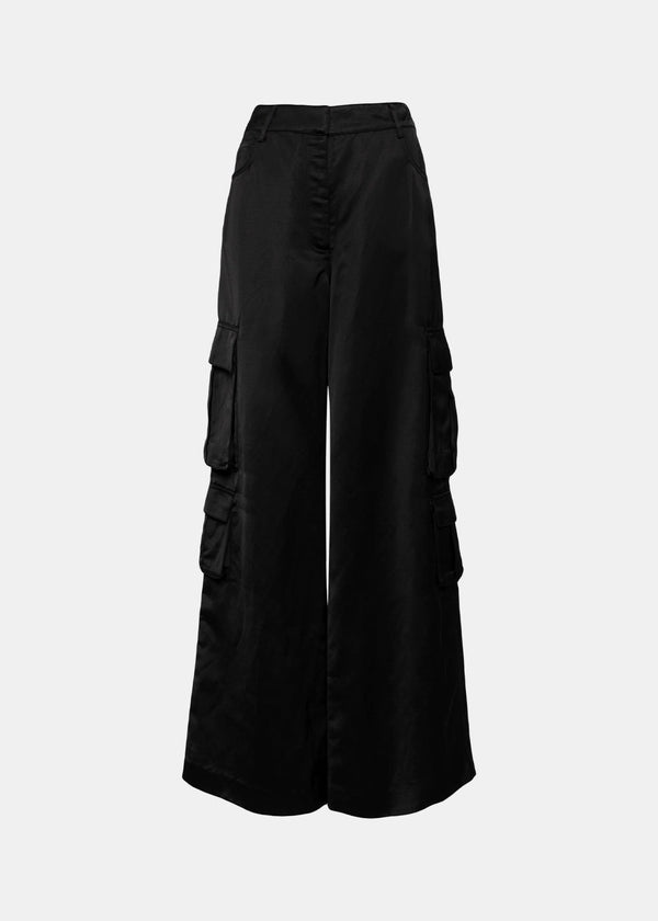 SELF-PORTRAIT Black Satin Cargo Trousers