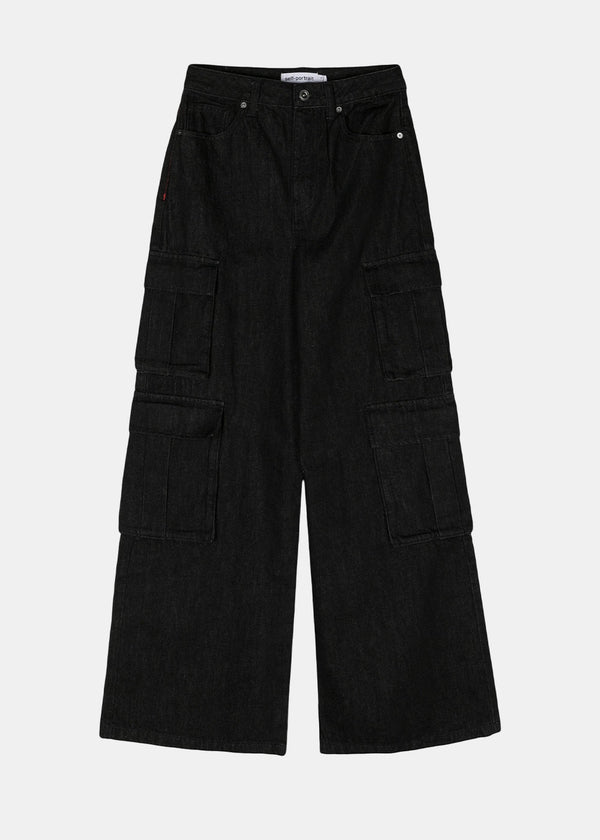 SELF-PORTRAIT Black Cargo Jeans-NOBLEMARS