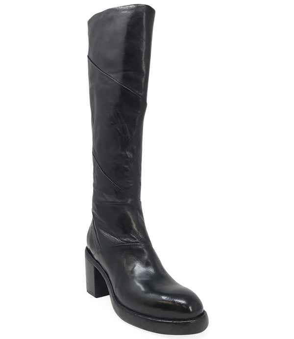 Madison Maison™ Black Leather Platform Knee High Boot-NOBLEMARS