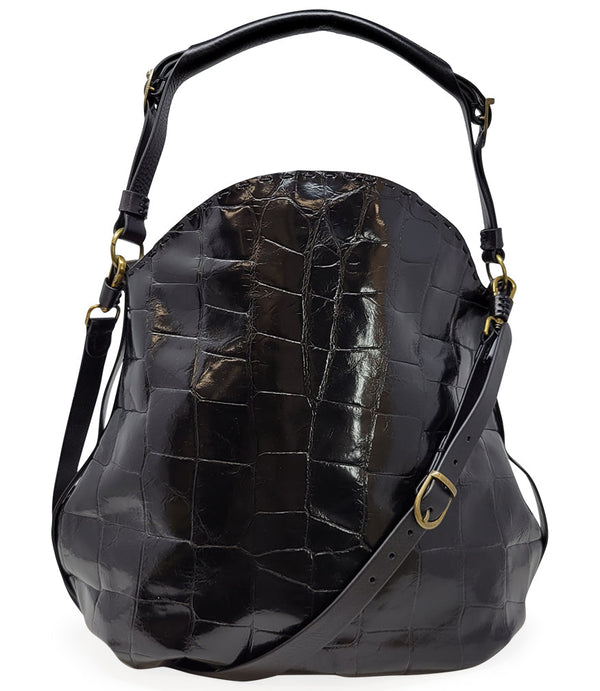 Madison Maison™ Moc Croc Black Leather Crossbody Shoulder Bag-NOBLEMARS