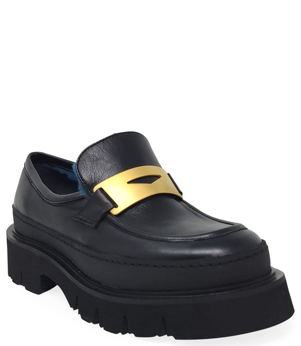 Madison Maison™ Black Leather Chunky Loafer With Shearling-NOBLEMARS