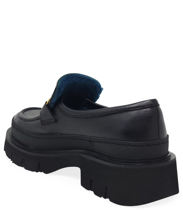 Madison Maison™ Black Leather Chunky Loafer With Shearling-NOBLEMARS