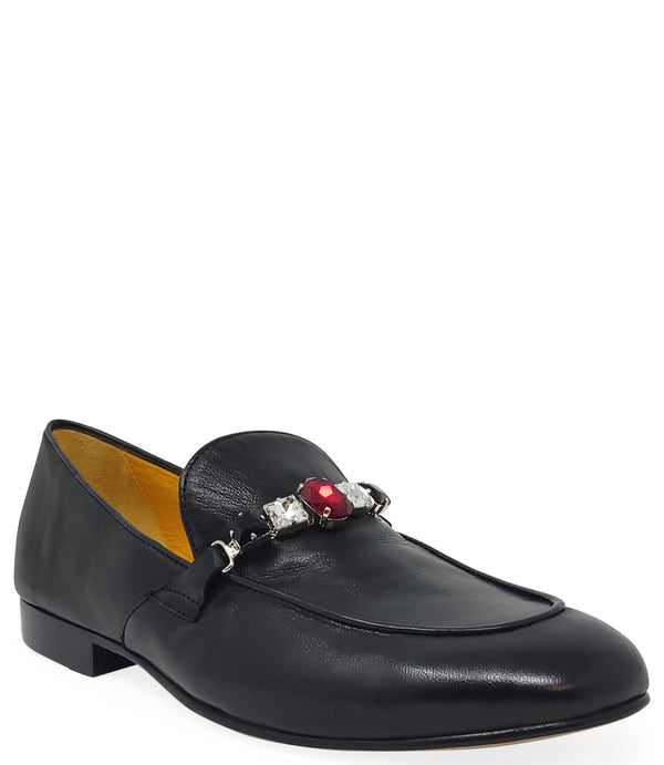 Madison Maison™ Black Leather Jeweled Loafer-NOBLEMARS