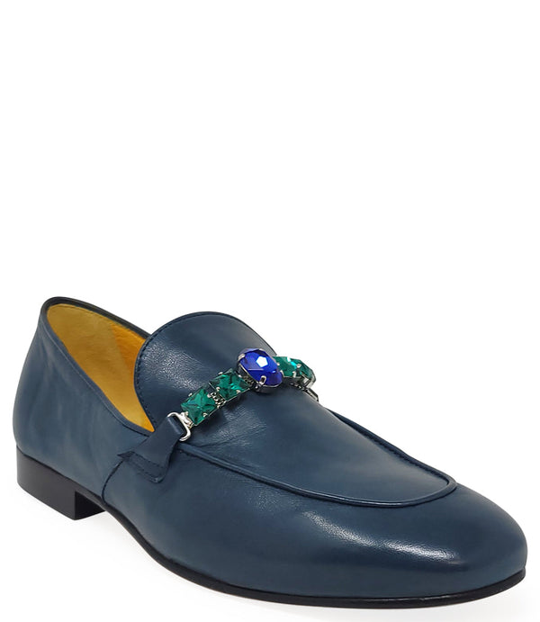 Madison Maison™ Blue Leather Flat Jeweled Loafer-NOBLEMARS