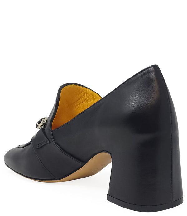 Madison Maison™ Black Leather Mid Heel Jeweled Loafer-NOBLEMARS