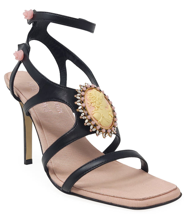 Madison Maison™ Black Pink High Heel Leather With Cameo Detail-NOBLEMARS