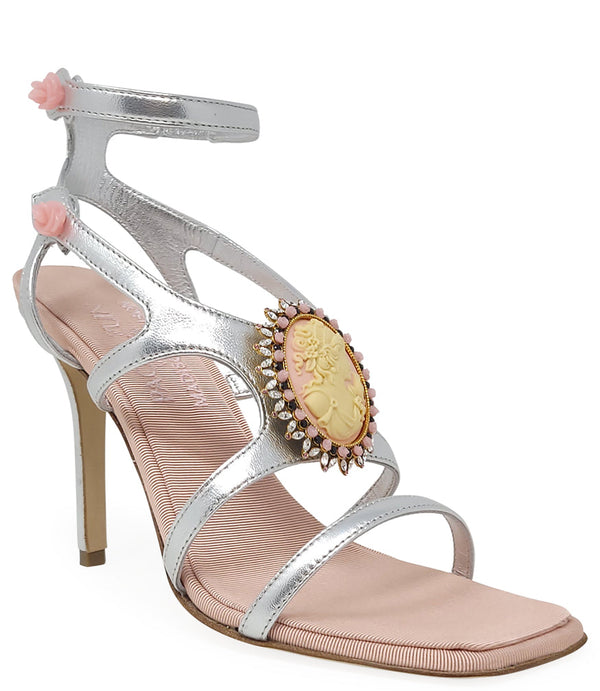 Madison Maison™ Silver/Pink Leather High Heel Sandal-NOBLEMARS