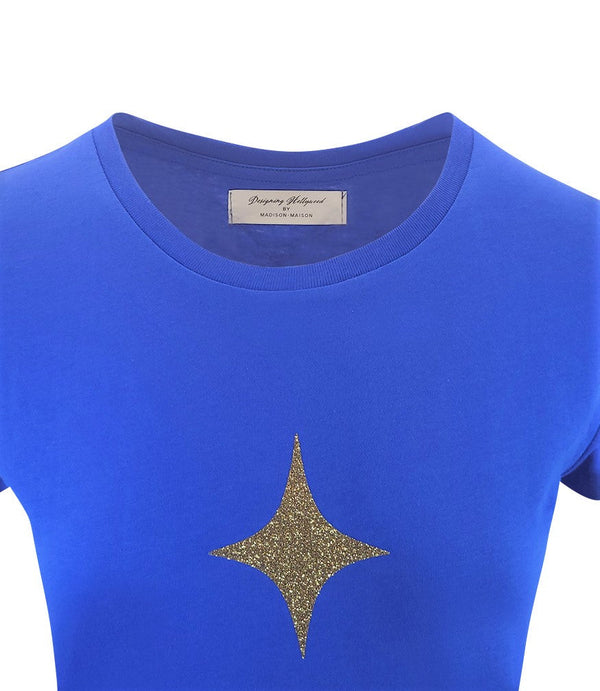 Designing Hollywood X Madison Maison™ Cotton Mid Blue Star Lady T Shirt-NOBLEMARS