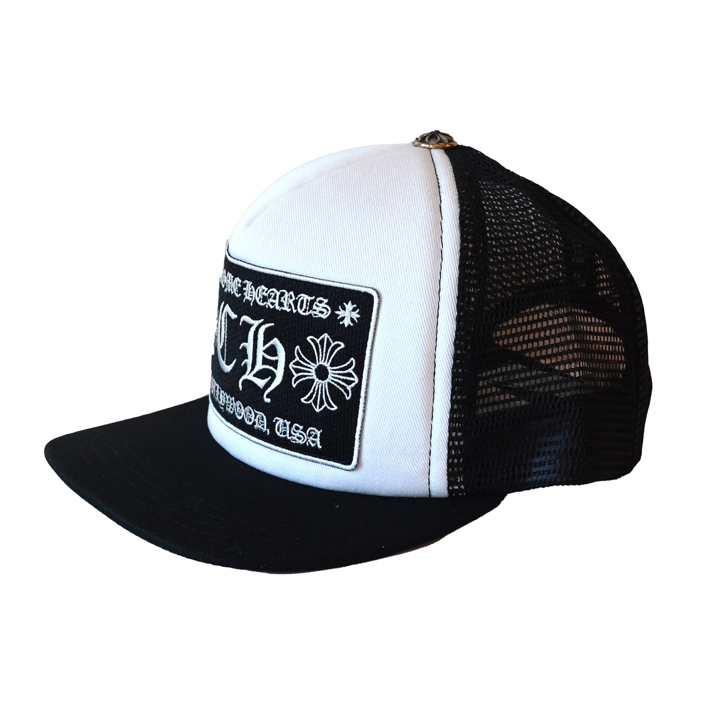 Chrome Hearts CH Hollywood Trucker Hat white black - NOBLEMARS