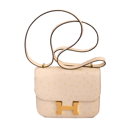 Hermes Constance Ostrich 18 Gold Palladium Nata - NOBLEMARS