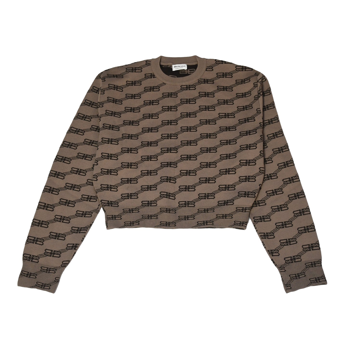 Balenciaga Crewneck Sweater BB Monogram Stripe Logo Beige - NOBLEMARS