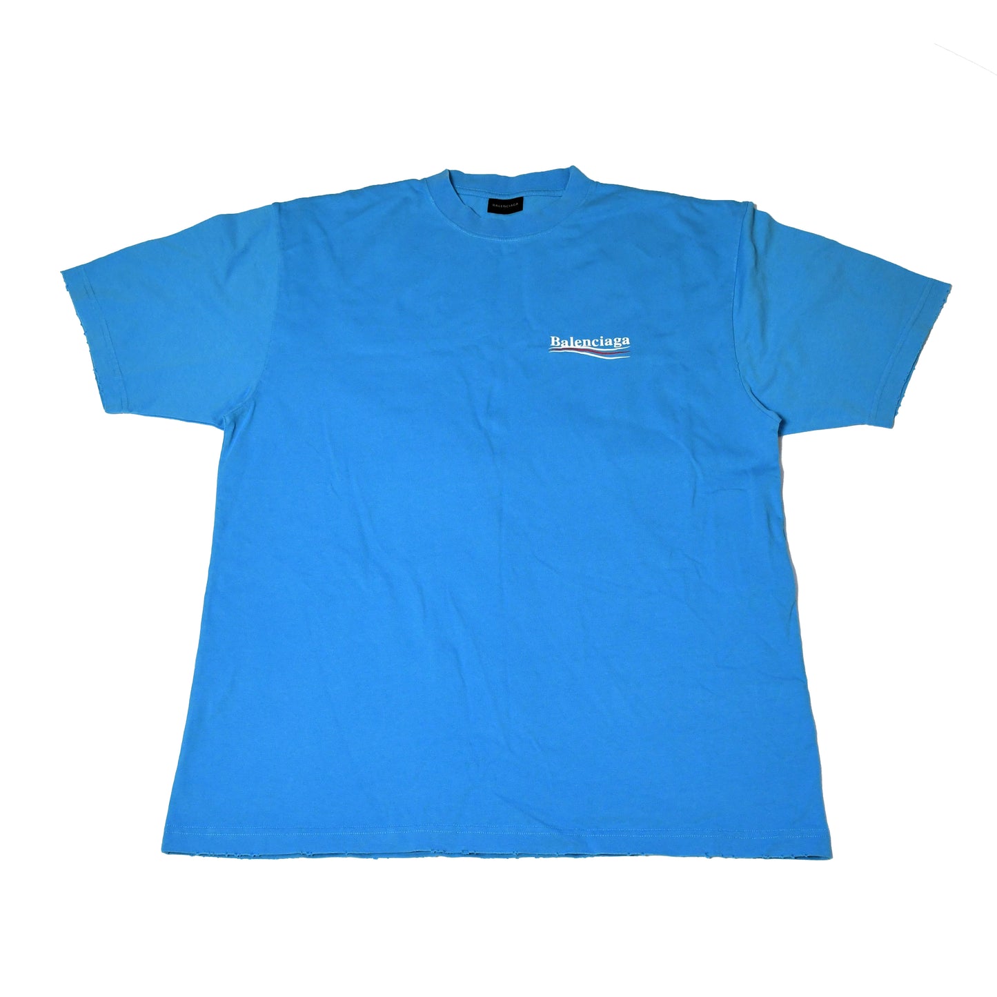 Balenciaga Political Logo T-Shirt Blue - NOBLEMARS
