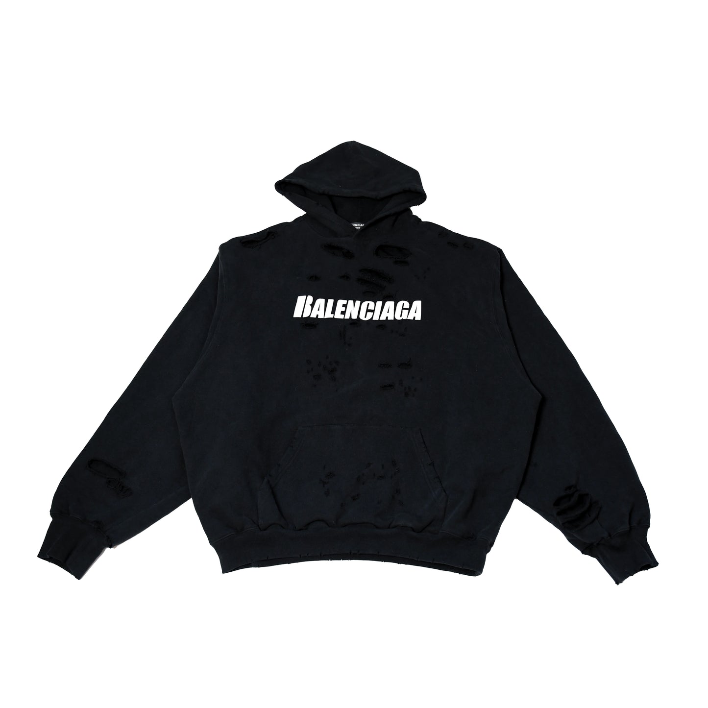 Balenciaga Logo Print Destroyed Hoodie Black - NOBLEMARS