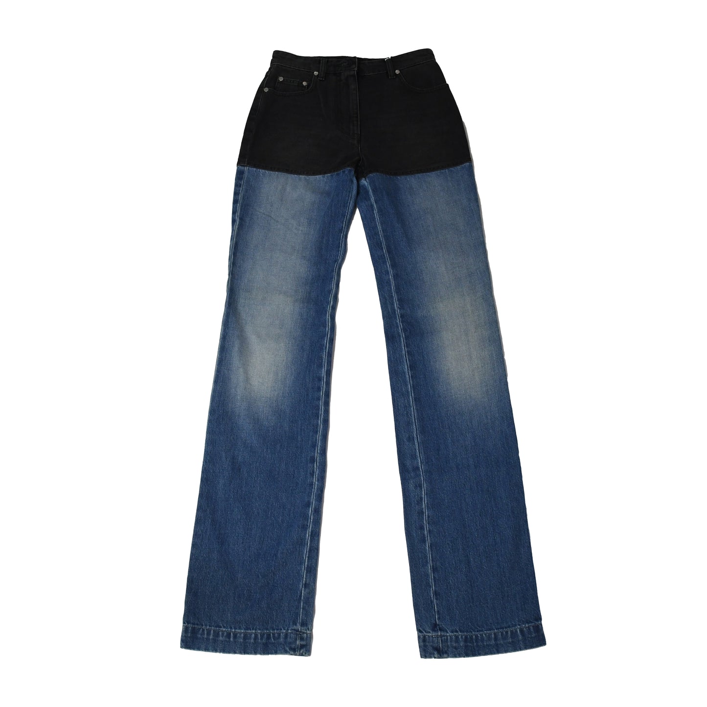 Peter Do Two Tone High Rise Straight Leg Jeans Blue Black - NOBLEMARS