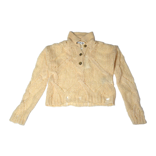 Acne Studios Korlie Cable Knit Polo Sweater Cream - NOBLEMARS