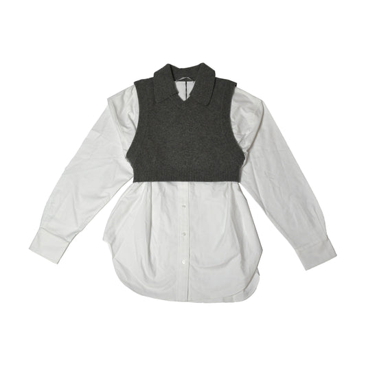 Alexander Wang Bi-Layer Merino Wool Blend Vested Oxford Shirt - NOBLEMARS