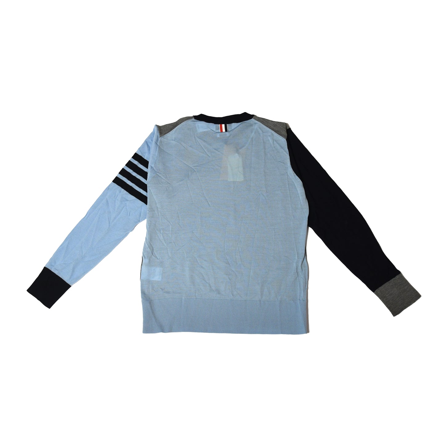 Thom Browne Funmix Wool 4-Bar Wool Crewneck Pullover Grey Black Blue - NOBLEMARS