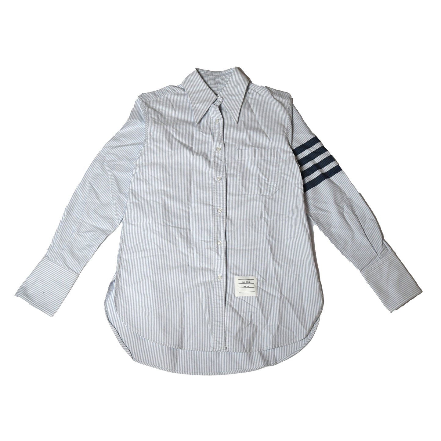 Thom Browne 4 Bar Striped Cotton Jacquard Shirt Blue White - NOBLEMARS