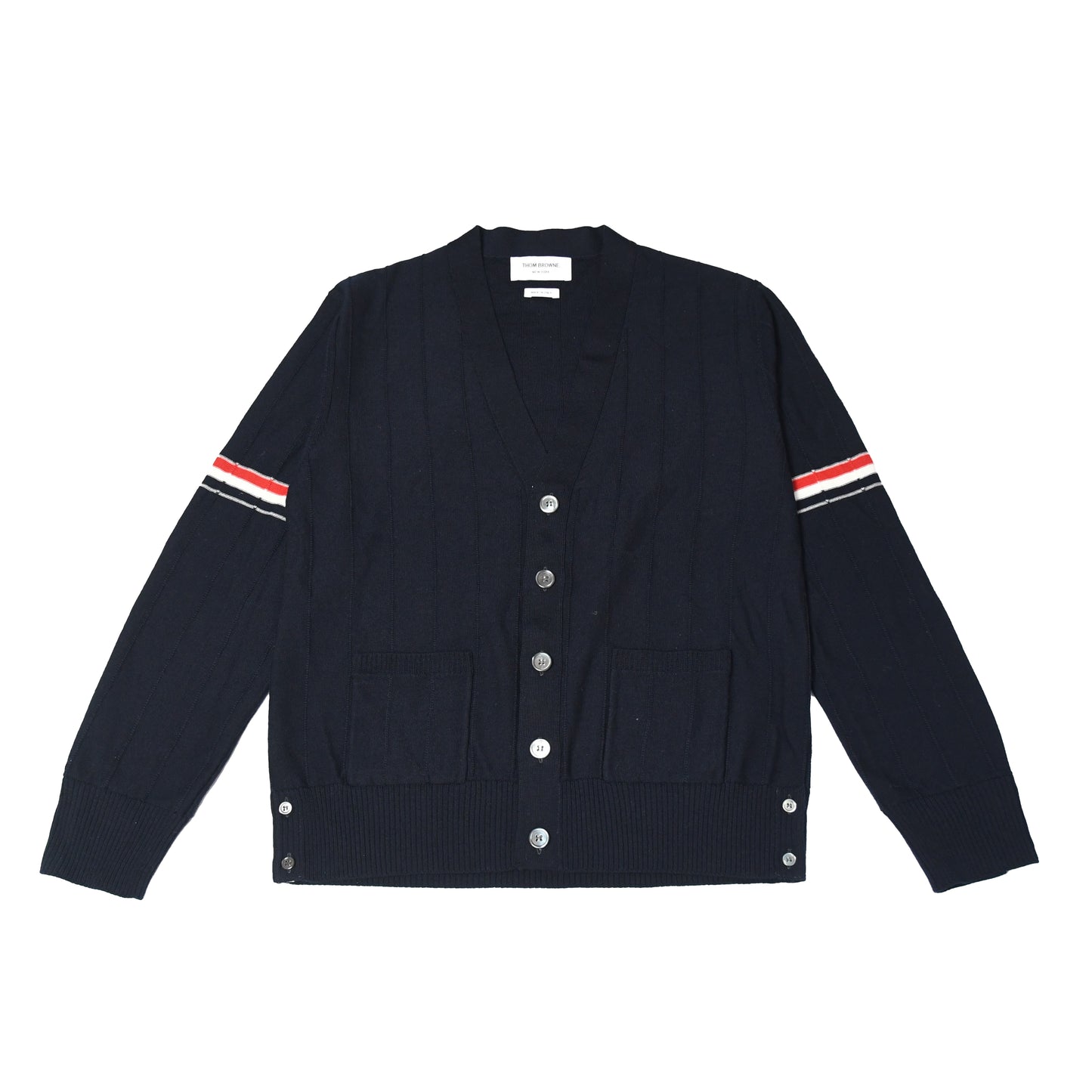 Thom Browne RWB Stripe V Neck Armband Cardigan Blue - NOBLEMARS