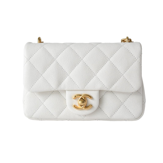 Chanel Caviar Quilted Mini 24P Sweetheart Flap Bag Gold Hardware White - NOBLEMARS