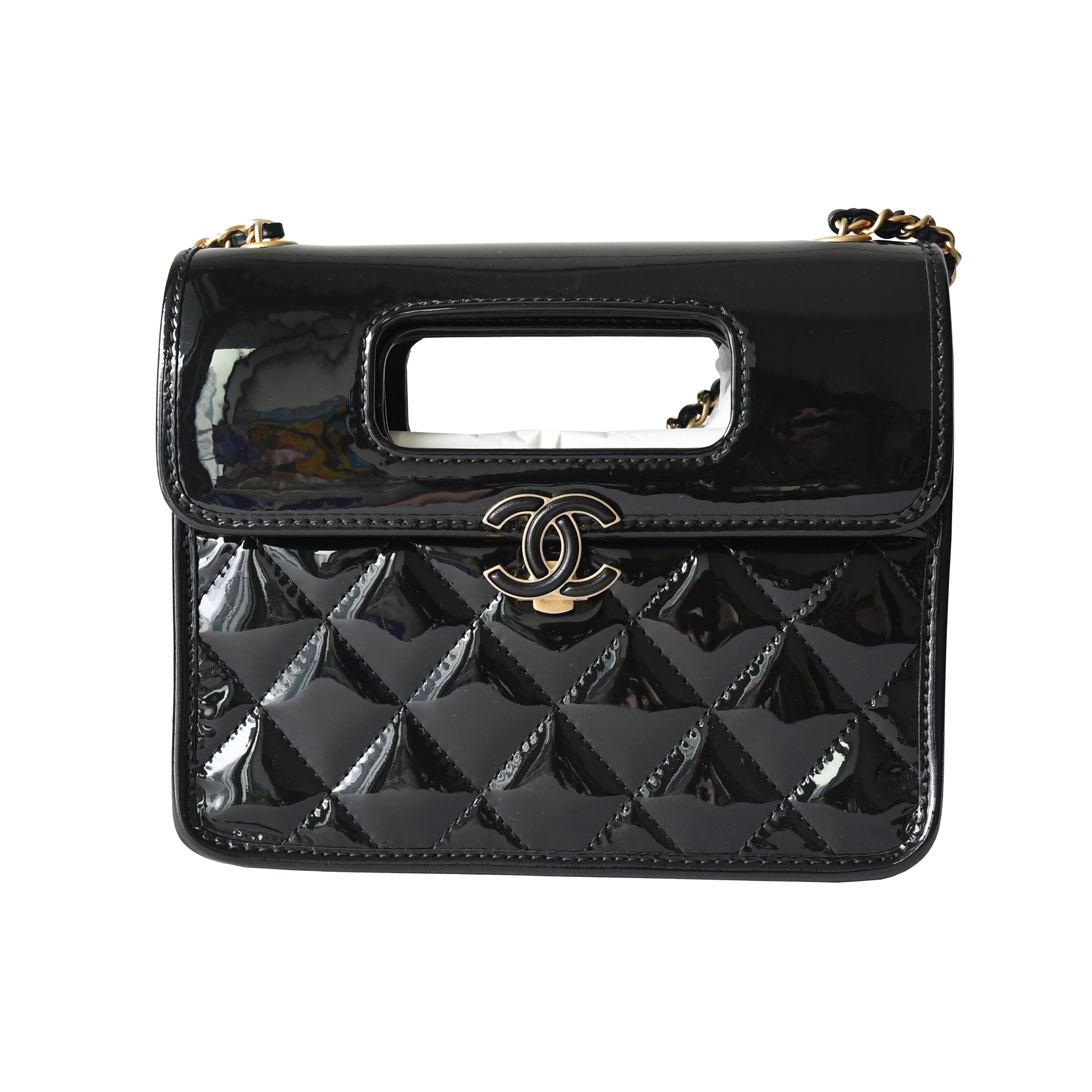 Chanel Patent Quilted Graphic Catch Flap Black - NOBLEMARS