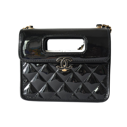 Chanel Patent Quilted Graphic Catch Flap Black - NOBLEMARS