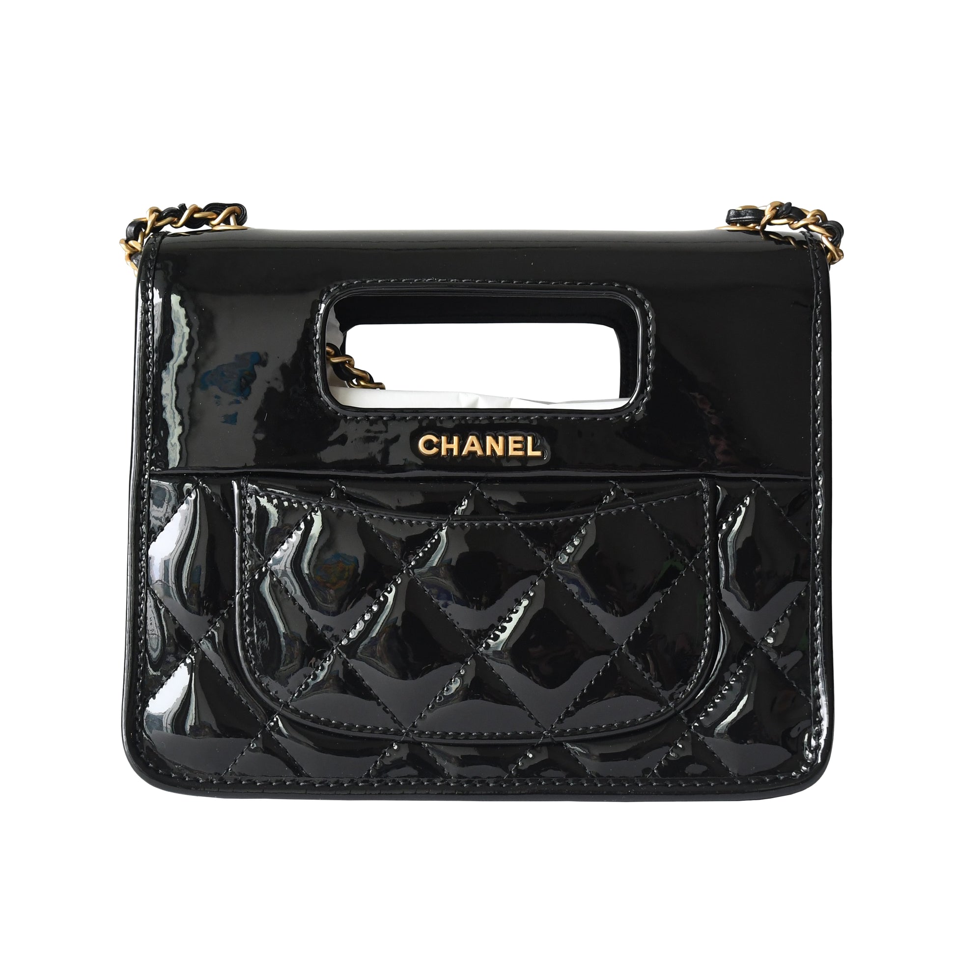 Chanel Patent Quilted Graphic Catch Flap Black - NOBLEMARS