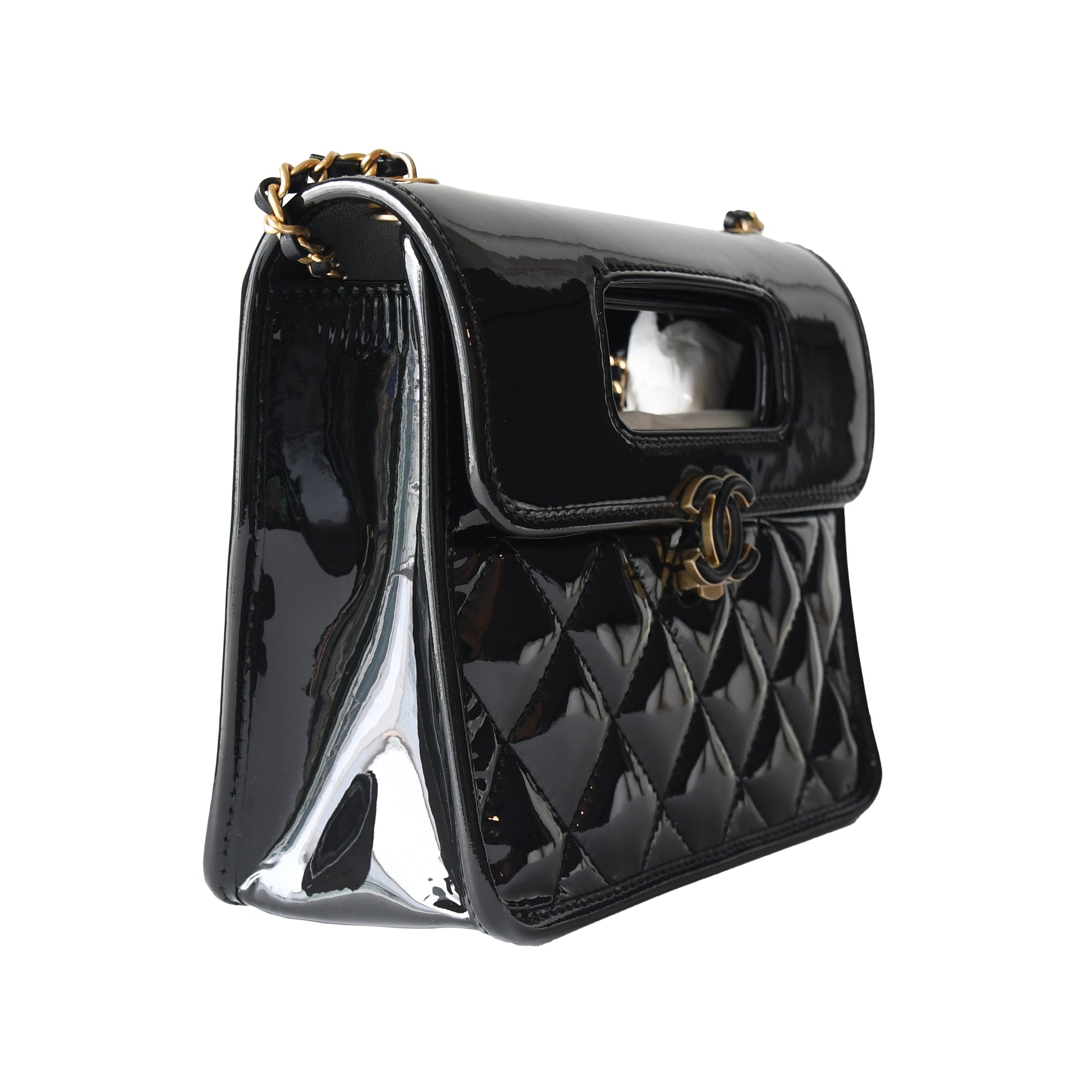 Chanel Patent Quilted Graphic Catch Flap Black - NOBLEMARS