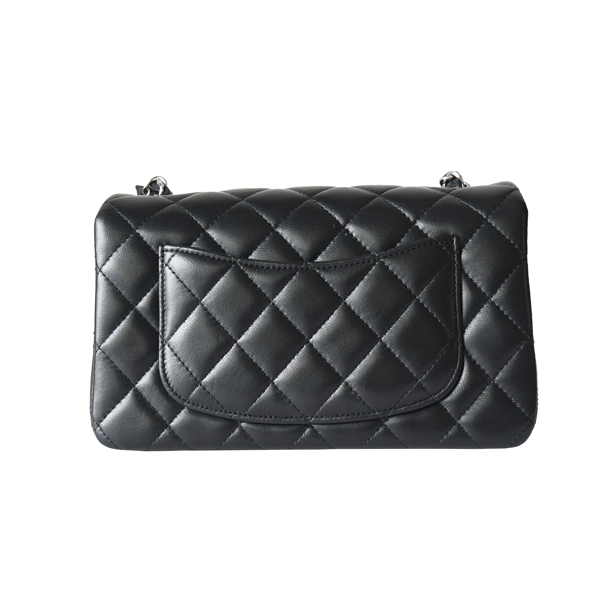 Chanel Lambskin Quilted Mini Rectangular Flap Bag Silver Hardware Black - NOBLEMARS