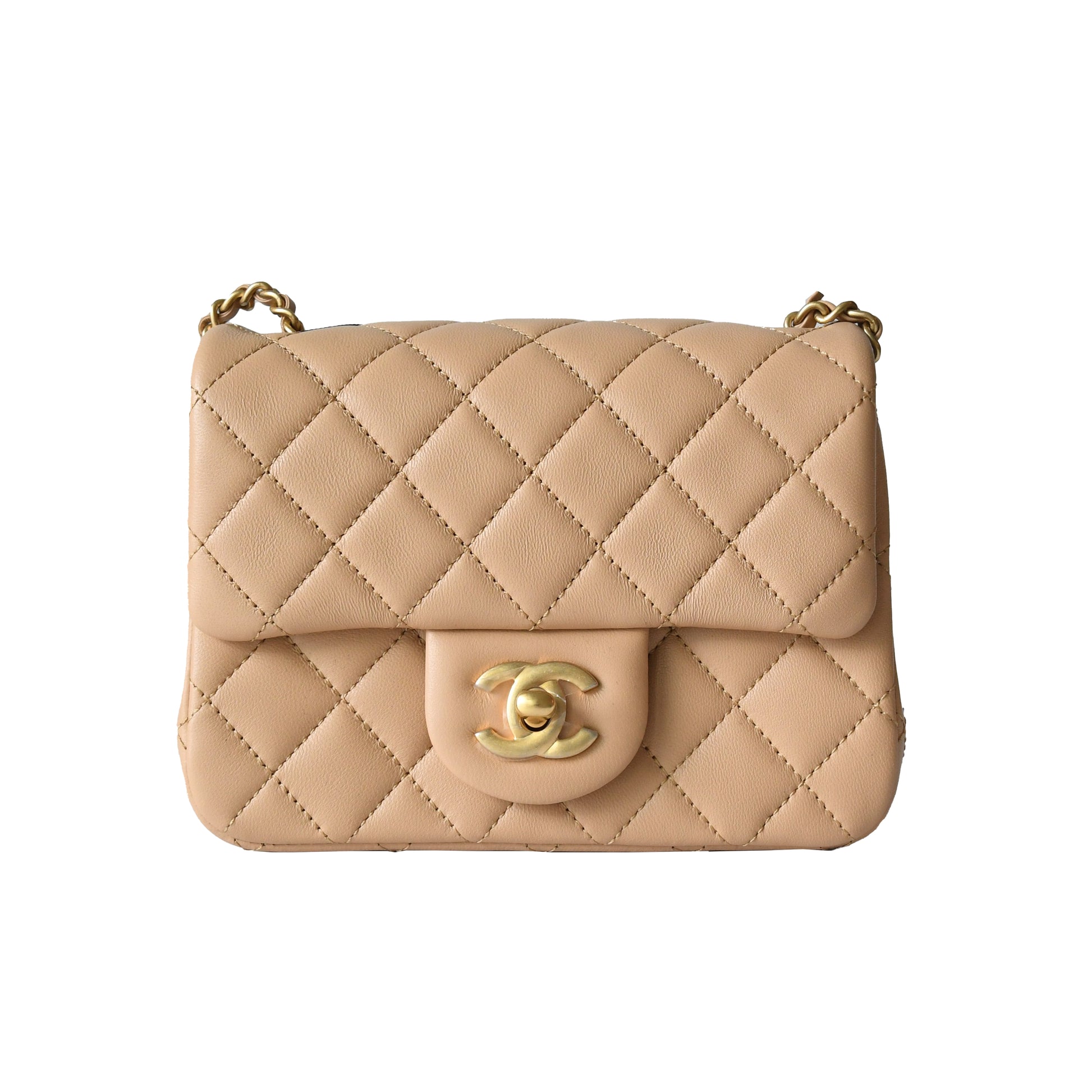 Chanel Lambskin Quilted Flap Bag Gold Hardware Tan - NOBLEMARS
