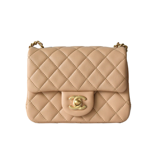 Chanel Lambskin Quilted Flap Bag Gold Hardware Tan - NOBLEMARS