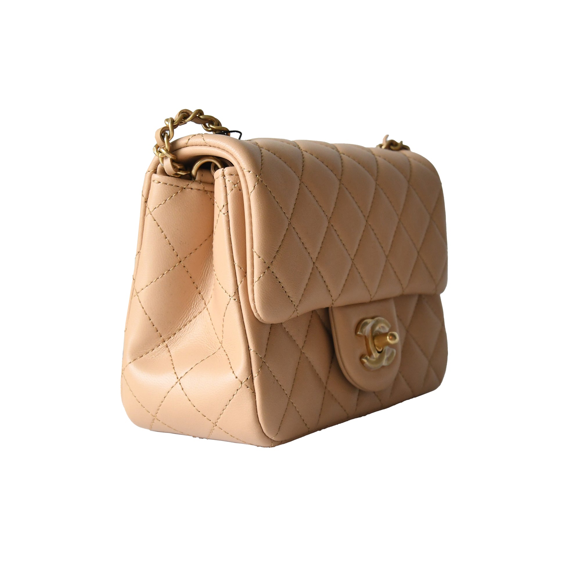 Chanel Lambskin Quilted Flap Bag Gold Hardware Tan - NOBLEMARS