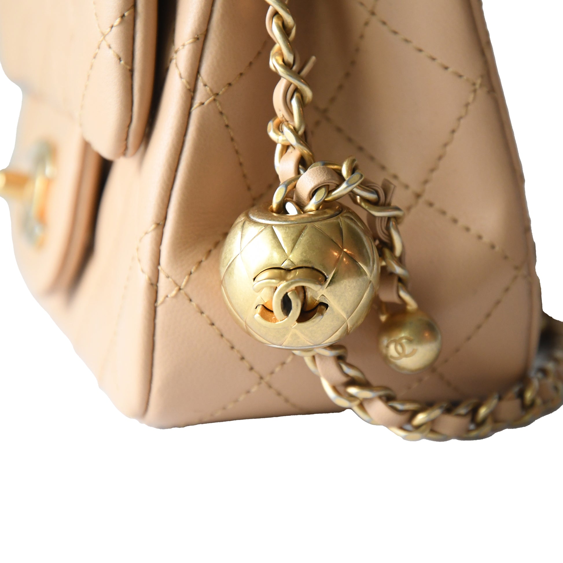 Chanel Lambskin Quilted Flap Bag Gold Hardware Tan - NOBLEMARS