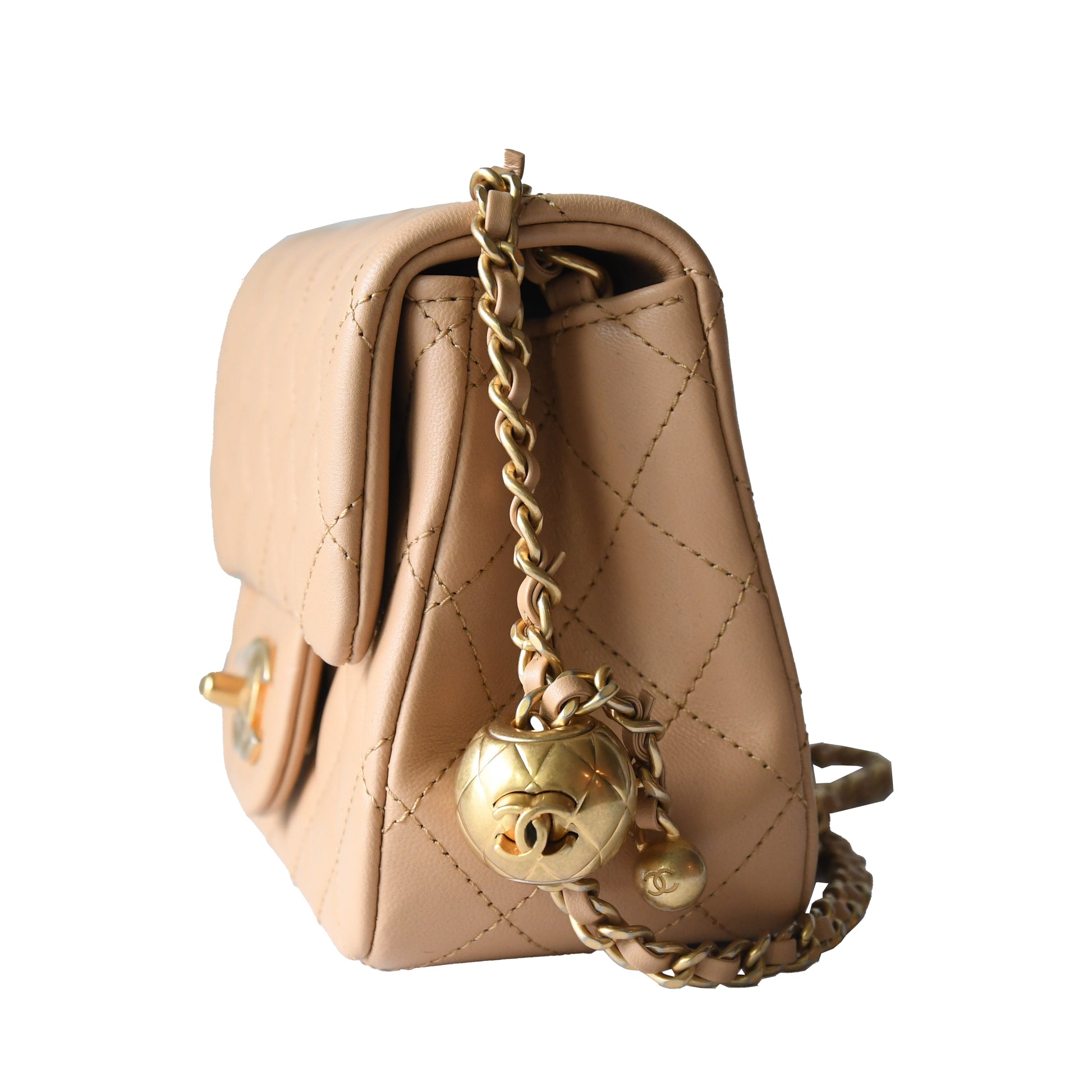 Chanel Lambskin Quilted Flap Bag Gold Hardware Tan - NOBLEMARS