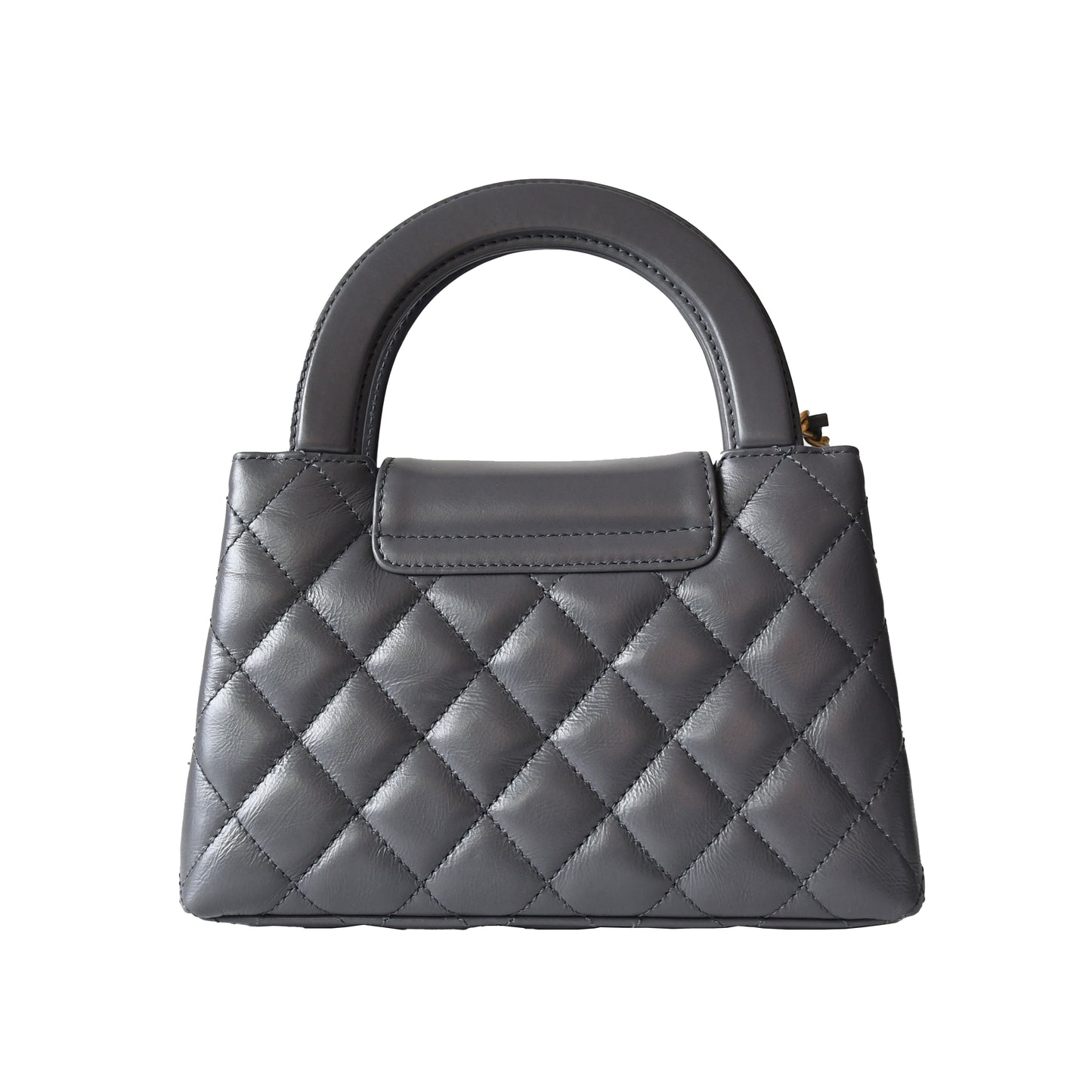 Chanel Shiny Aged Calfskin Quilted Mini Kelly Brushed Gold Hardware Grey - NOBLEMARS