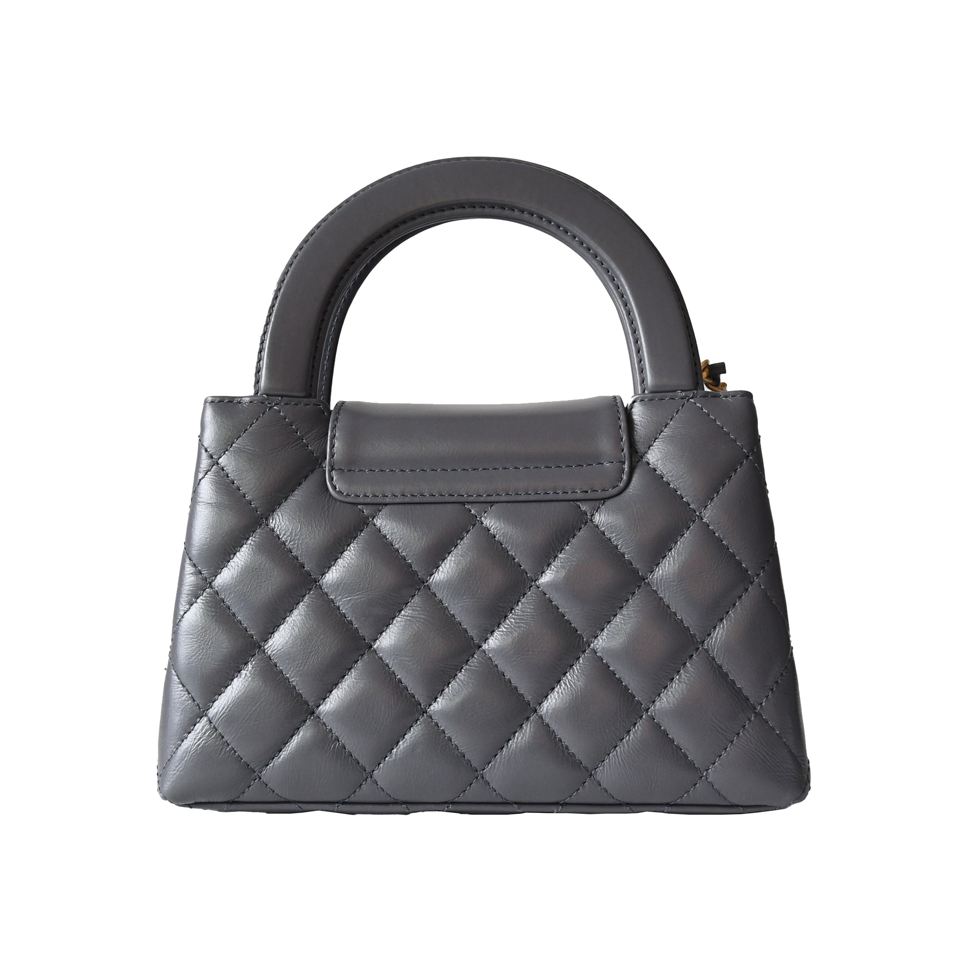 Chanel Shiny Aged Calfskin Quilted Mini Kelly Brushed Gold Hardware Grey - NOBLEMARS