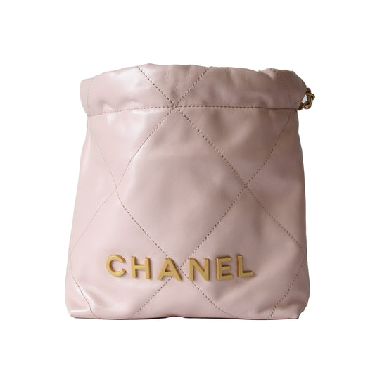 Chanel Shiny Calfskin Quilted Mini Chanel 22 Tote Bag Gold Hardware Rose - NOBLEMARS