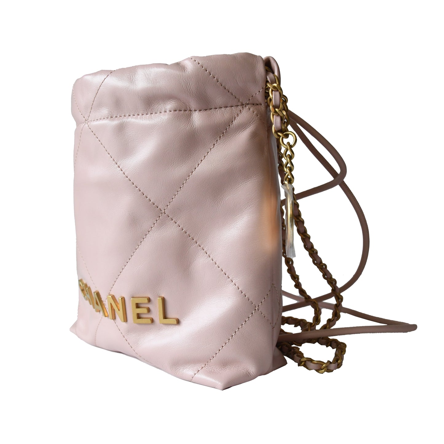 Chanel Shiny Calfskin Quilted Mini Chanel 22 Tote Bag Gold Hardware Rose - NOBLEMARS