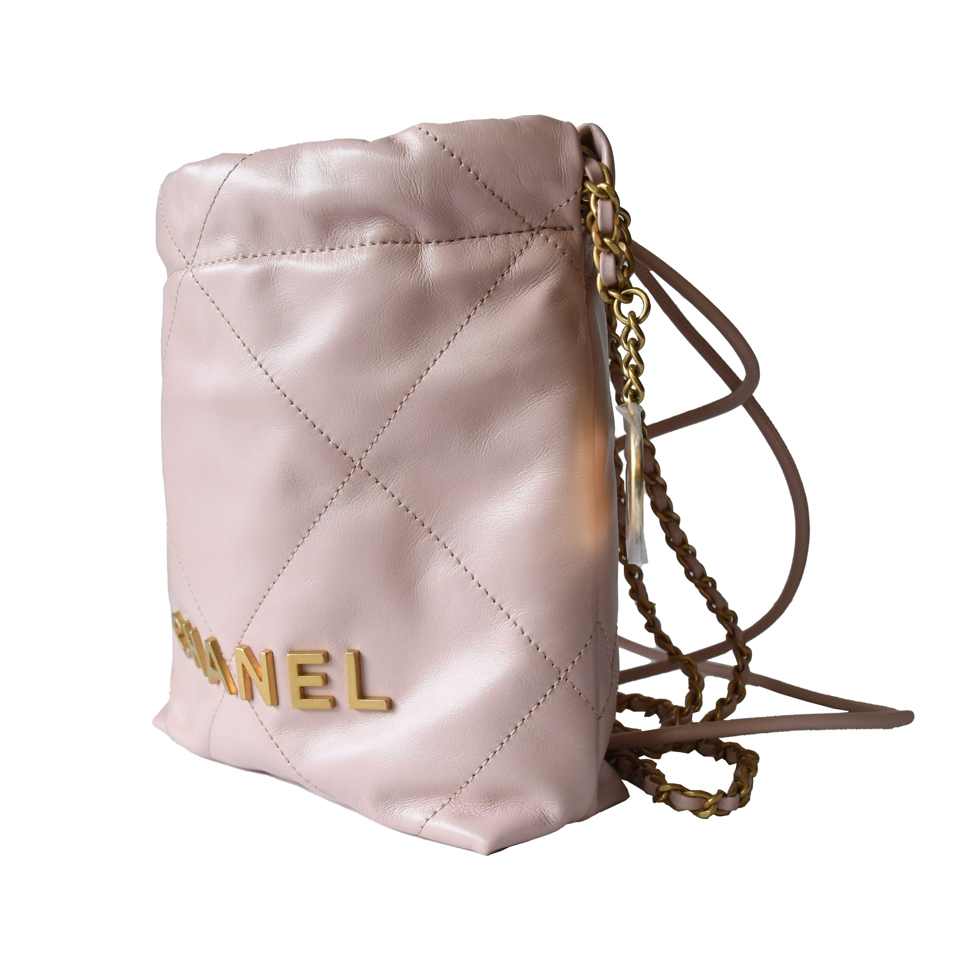 Chanel Shiny Calfskin Quilted Mini Chanel 22 Tote Bag Gold Hardware Rose - NOBLEMARS