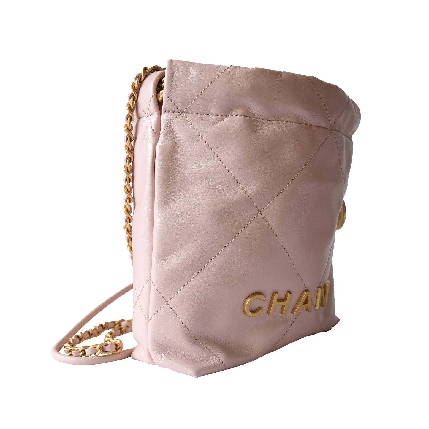 Chanel Shiny Calfskin Quilted Mini Chanel 22 Tote Bag Gold Hardware Rose - NOBLEMARS