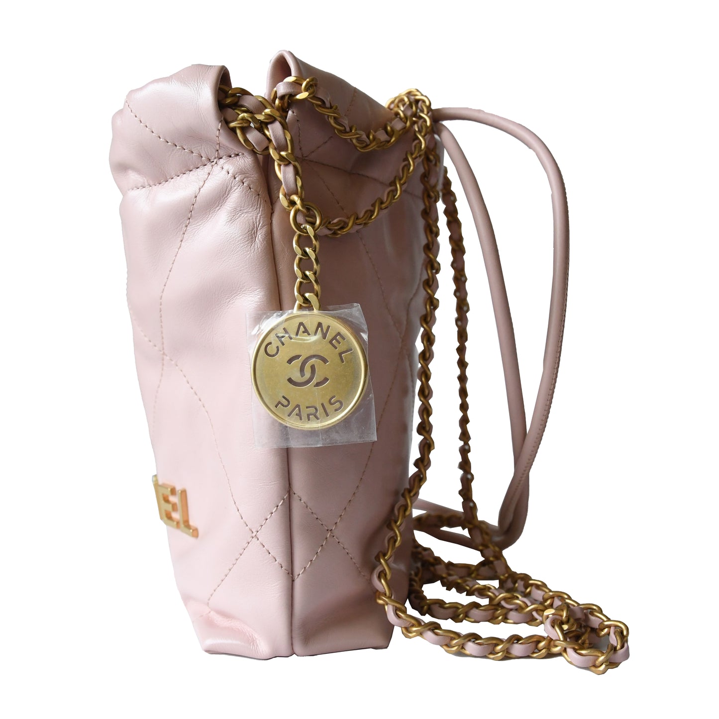 Chanel Shiny Calfskin Quilted Mini Chanel 22 Tote Bag Gold Hardware Rose - NOBLEMARS