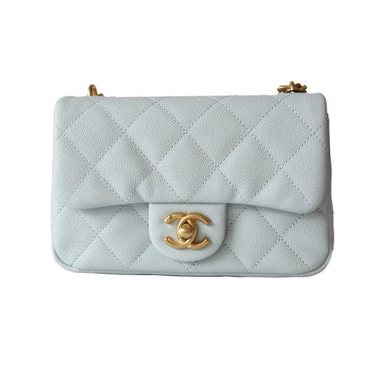 Chanel Caviar Quilted Mini 24P Sweetheart Flap Bag Gold Hardware Light Blue - NOBLEMARS