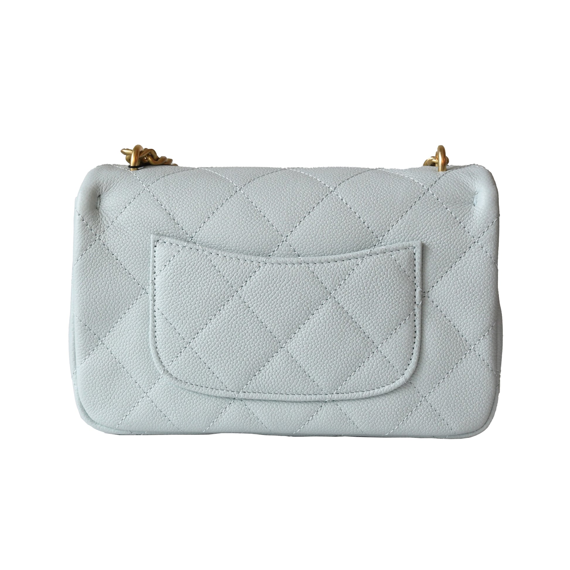 Chanel Caviar Quilted Mini 24P Sweetheart Flap Bag Gold Hardware Light Blue - NOBLEMARS